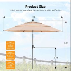 10 FT Patio Umbrella, 3 Tier Push Button Tilt, 1.5" Pole, Champagne (No Base) L-5