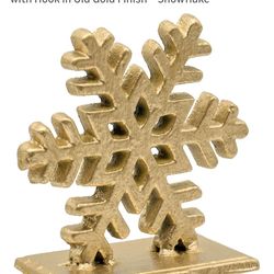 Red Co. 5" Decorative Cast Iron Stocking Holder with Hook in Old Gold Finish – Snowflake