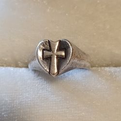 James Avery Sterling Silver 14kt Gold Cross Heart Ring Women's Size 7