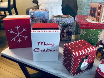 Holiday Gift Boxes/Heavy Duty Boxes. Assorted Sizes - 12 Stackable. For Nesting/Wrapping. All In Excellent Condition.