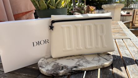 Dior Beige Embossed Logo Star Charm Polyurethane Women Clutch Bag white 
