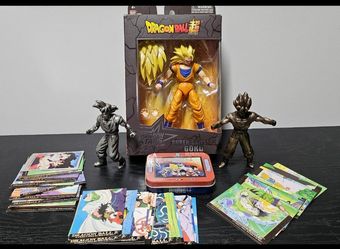 Vintage Dragon Ball Z Scene Cards Tin box and Action Figure