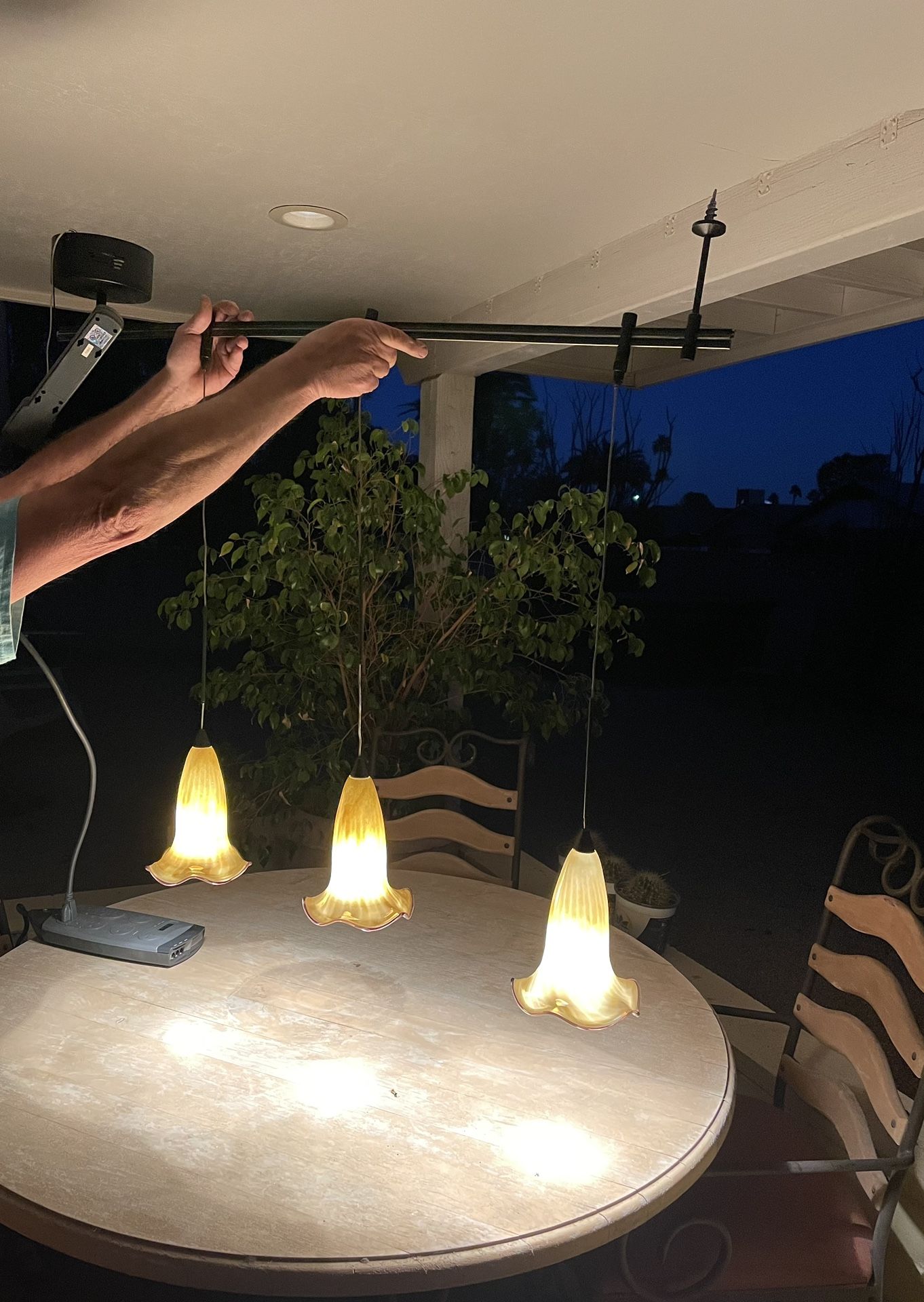 Vintage Light And Rail System - Hanging Light Fixture - Kitchen Or Patio Lights 