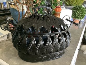 Wrought Iron Lidded Basket with Handles