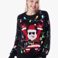 Giggling Getup Ugly Christmas Sweater for Women, LED Light Up Christmas Trees Ugly Sweater, Holiday Pullover for Women Red