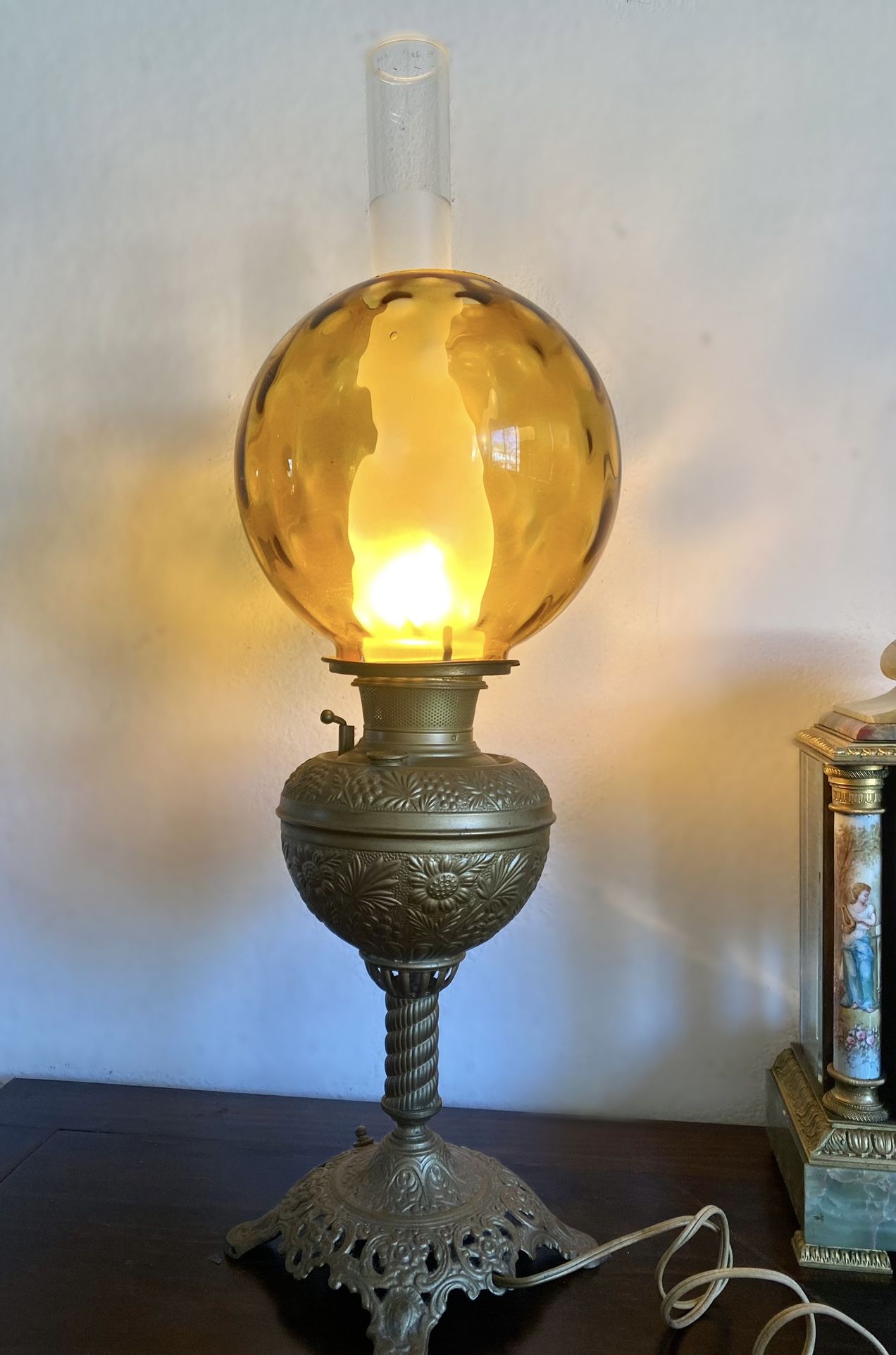 Large Vintage Brass Yellow Oil Lamp Converted H28” for Sale in Irvine