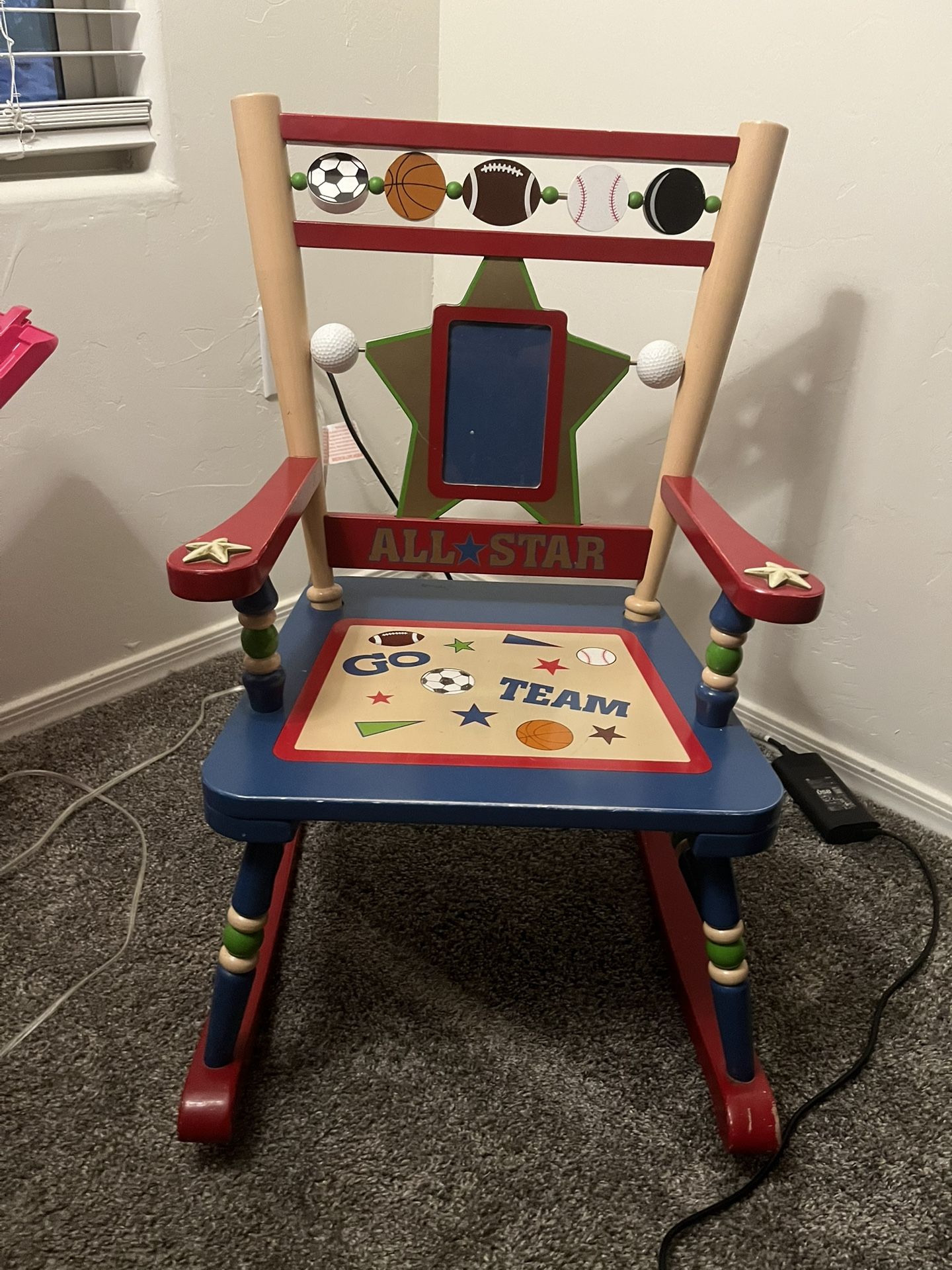 Child’s Rocking Chair, Baseball Lamp