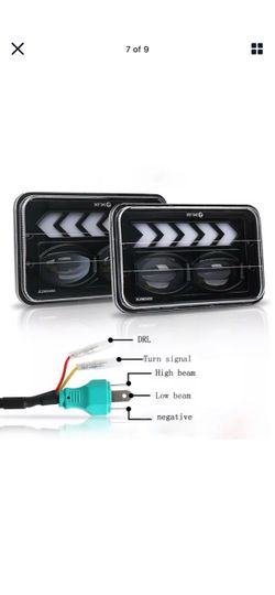 Pair of 4 x 6 led headlights projectors high and low beam with dr lights