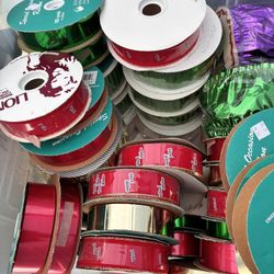 Huge Lot Assorted Wired & Occasion Ribbon Red Green Gold Craft Supplies *Price is for ALL