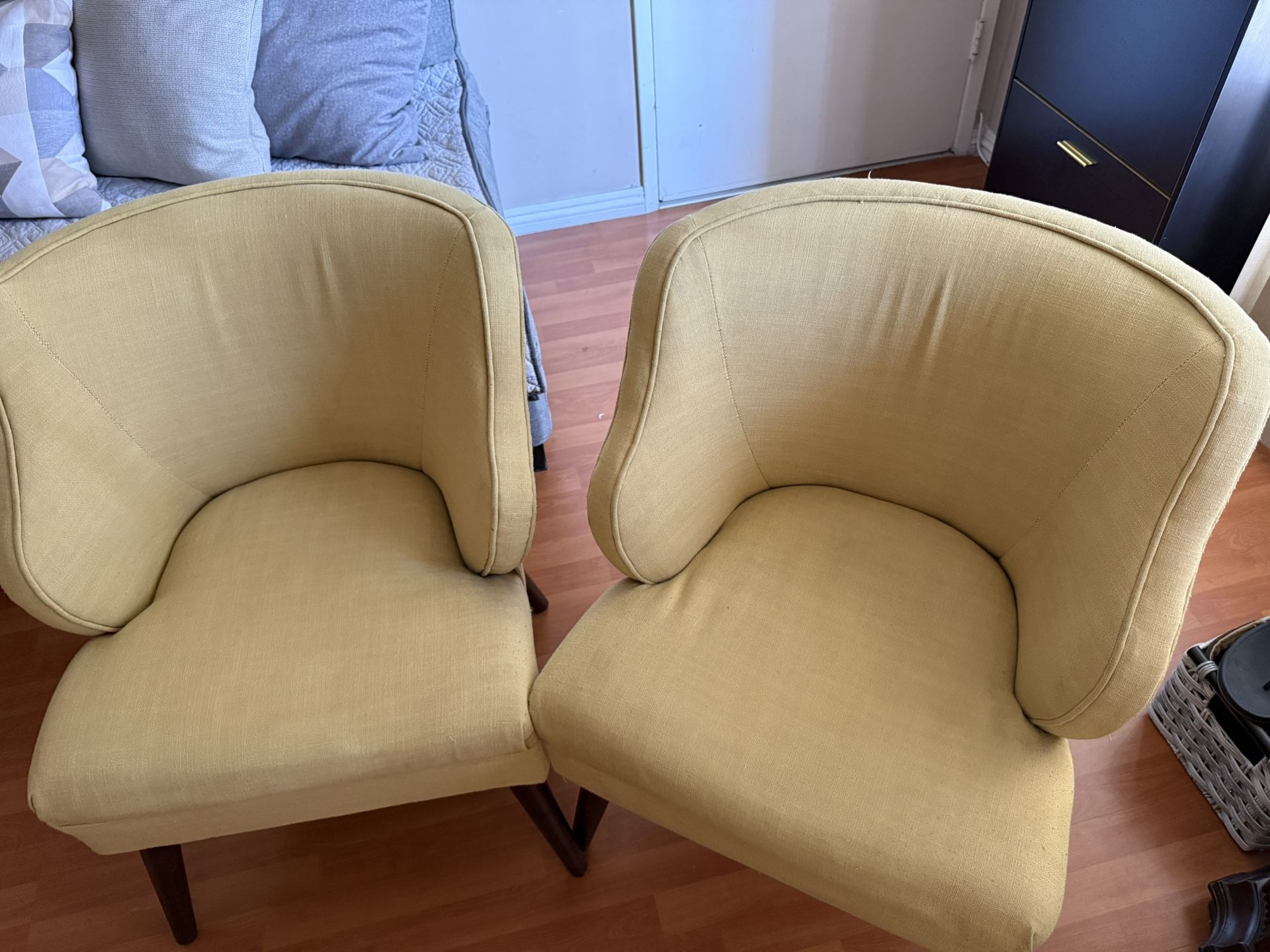 2 Mustard Yellow Cushioned Chairs