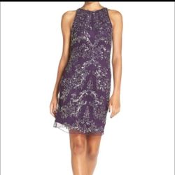 Adrianna Papell Womens Purple Zippered Embellished Chiffon Sleeveless dress