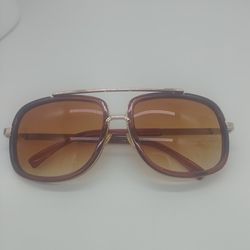 Trendy Gold Brown Square Oversized Sunglasses New In Box 