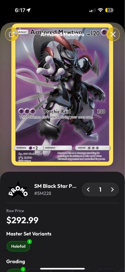 Pokémon Armored Mewtwo SM228 Black Star Promo Holo Rare NM/Mint Collectible Card