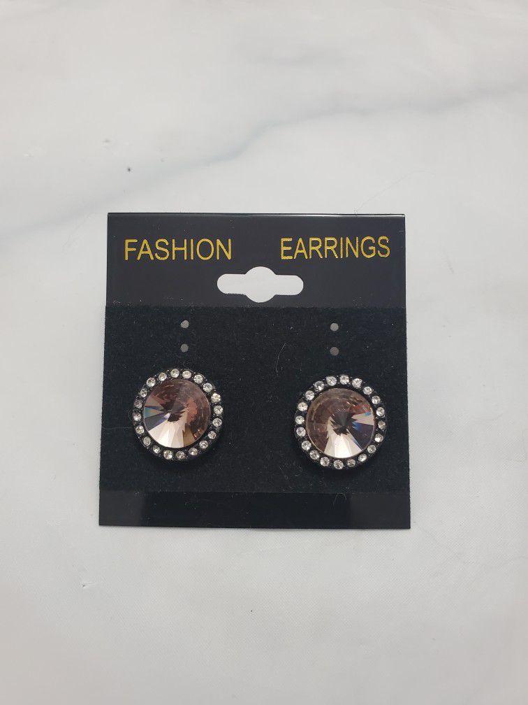 Round plastic Diamond Pink Earring Studs For Pierced Ears Earrings Cute Pastel 