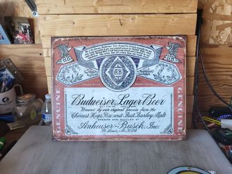 Budweiser Lager Beer Vintage-Style Tin Sign 13"x16"