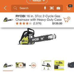 RYOBI 16 INCHES CHAINSAW GAS WITH HEAVY DUTY CASE BRAND NEW 
