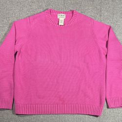 LL Bean Sweater Womens Size M Pink Pullover Cotton Knit  
