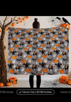 New Halloween Bats Horror Cat Skeleton Moon Star Blanket 