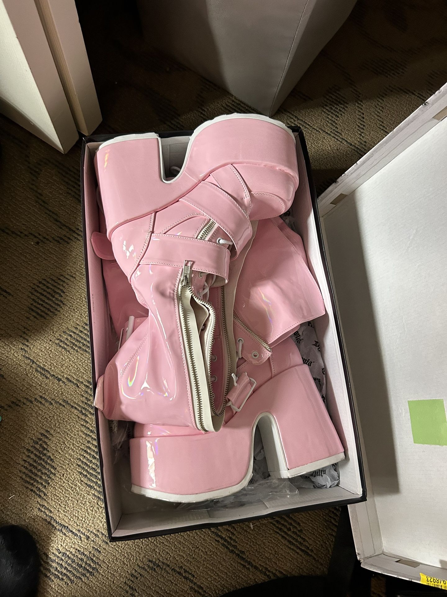 Pink Demonia Thigh High Platform Boots - Size 8