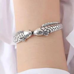 925 Silver Women's Men's Unisex Fish Cuff Bracelet Bangle Gift