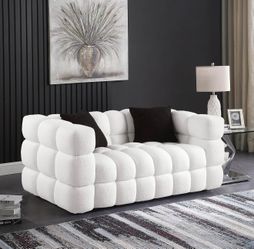 62.2'' white/ 2 set sofa！Teddy Velvet Fabric！U For living room！comfortable & soft😍