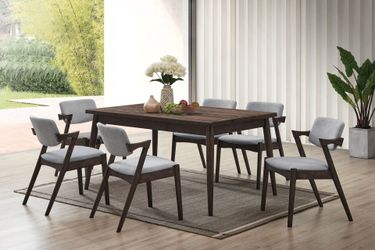 Brand New Walnut & Grey Mid-Century Modern Style 7pc Dining Table Set