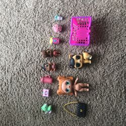  Feminine Collectibles (barbie Purse + Lol Dolls And Pet+ Shopkins + Charm Lol Doll + Green Pet)