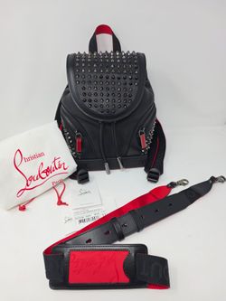 Christian Louboutin Small Explorafunk Black Red Leather Backpack Spike Silver Gunmetal Studded Goth UNISEX Made In Italy $1,990