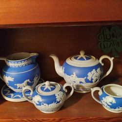 Late 19th Century Copeland Spode Jasperware Hunting Scene Tea Set