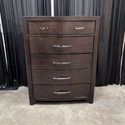 Dark Brown Wood Dresser with Curved Drawers
