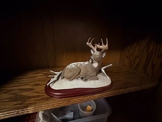 Whitetail Buck Deer Figurine on Wood Base
