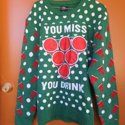 Ugly Stuff Sweater Men X Large Green Beer Pong Long Sleeve Pullover Christmas