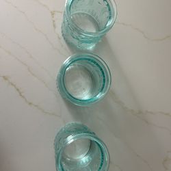 Kate Aspen Blue Glass Tealight Votive Candle Holders Fleur De Lis Vintage