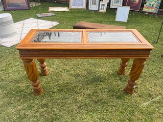 Solid Wood Coffee Table with Glass Top – 54x20 – Carved Legs- moving sale-MUST Go