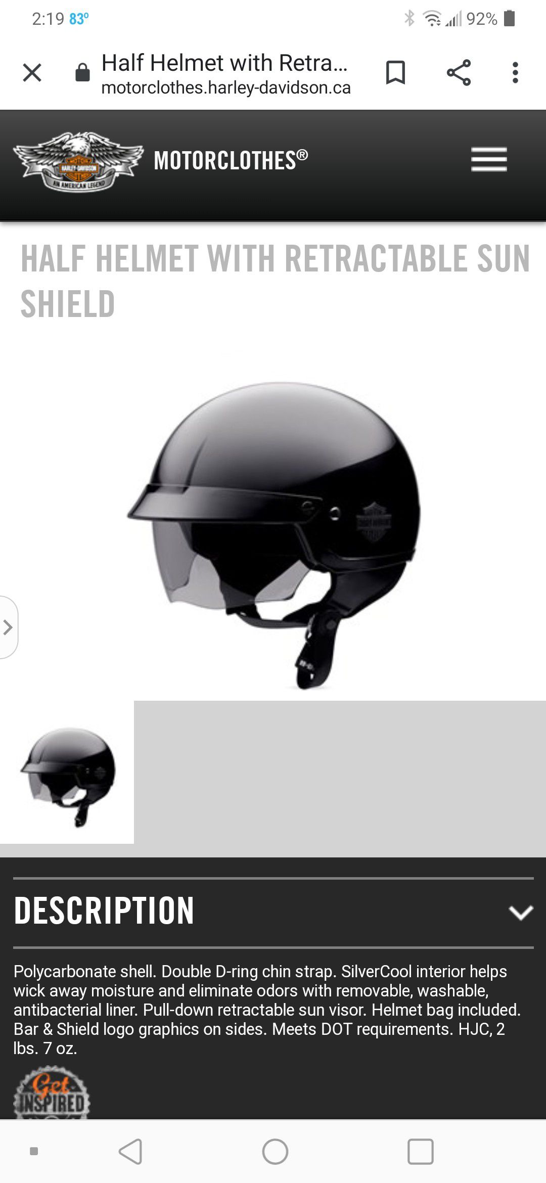 Harley Davidson Half Helmet with shield Size S
