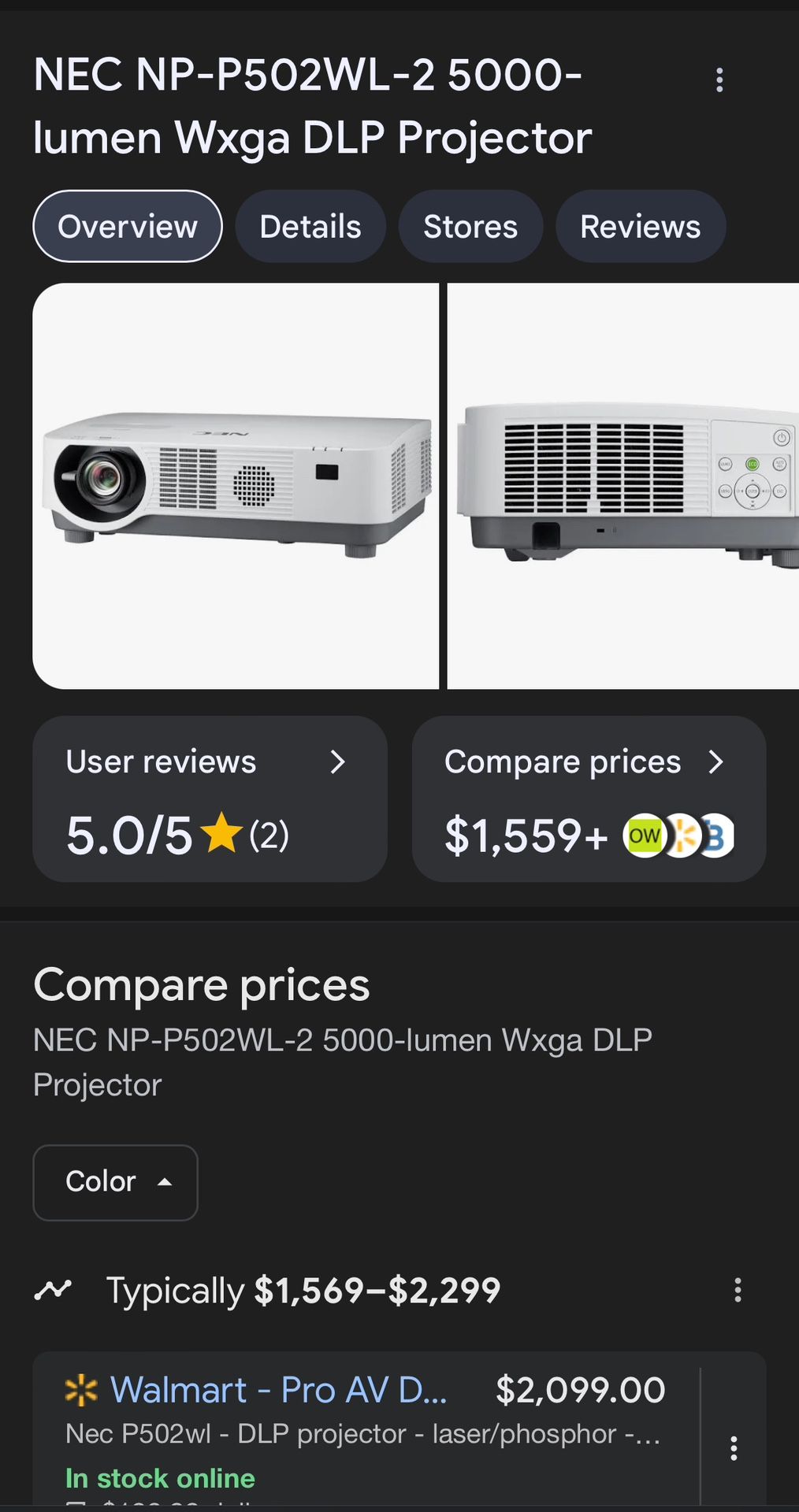  NEC projector P502WL