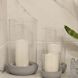 NEW Concrete & Glass Candle Holders Set -  3 Included  