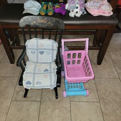 Child's Wooden Rocking Chair And Toys