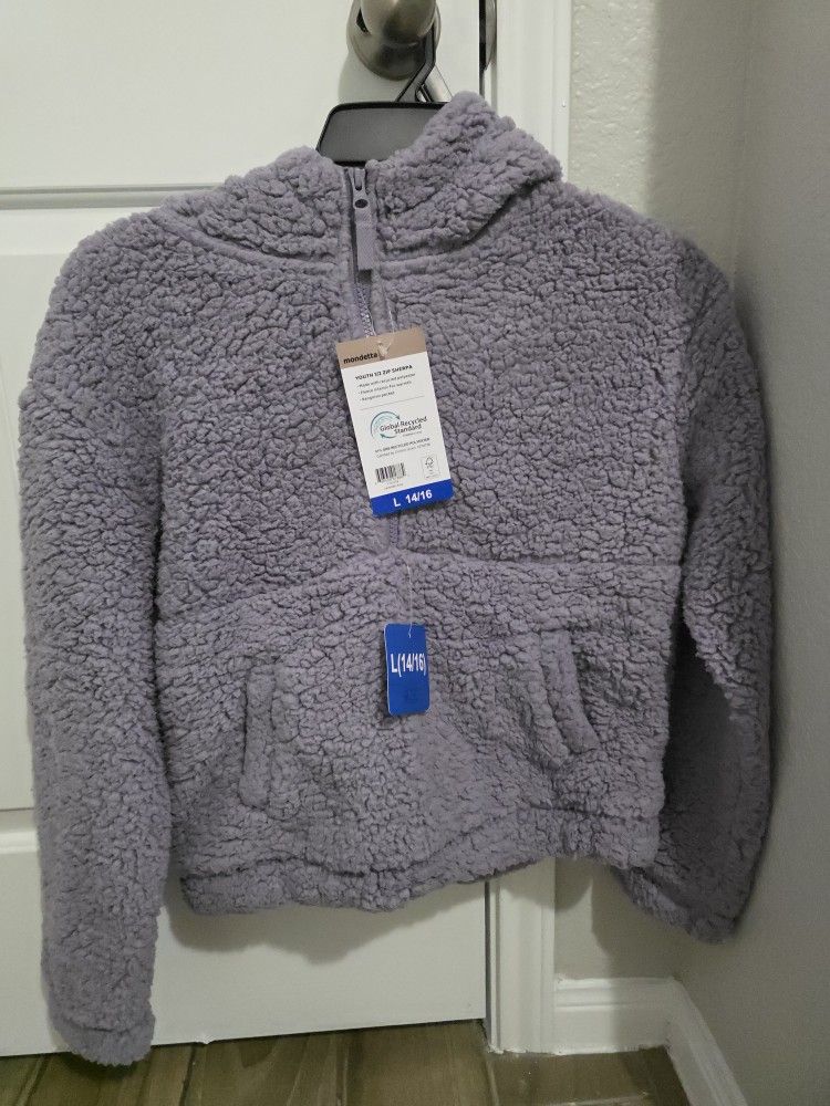 Mondetta Girls 1/2 zip Hoodie Fleece Beige Jacket