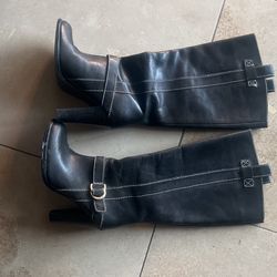 Black Ralph Lauren Leather Boots, Mid To High Calf Size 7 1/2