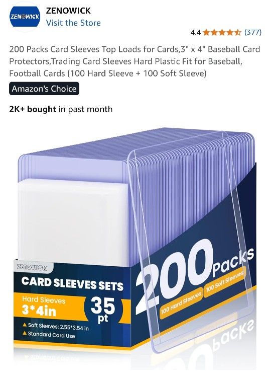 100 Hard Sleeve + 100 Soft Sleeve Packs Sleeves Card Top Loads , 3" x 4" Baseball Protectors, Trading Sleeves Baseball, Football Card $10 Each Pack