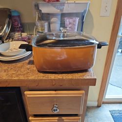 Vintage Orange brown Mid Century MCM Casserole Chafing Dish