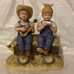 Home Interiors Denim Days #1529 - Hay Ride Denim Days - HOMCO Figurine - Vintage Collectibles - Danny and Debbie - Farm House Figurine
