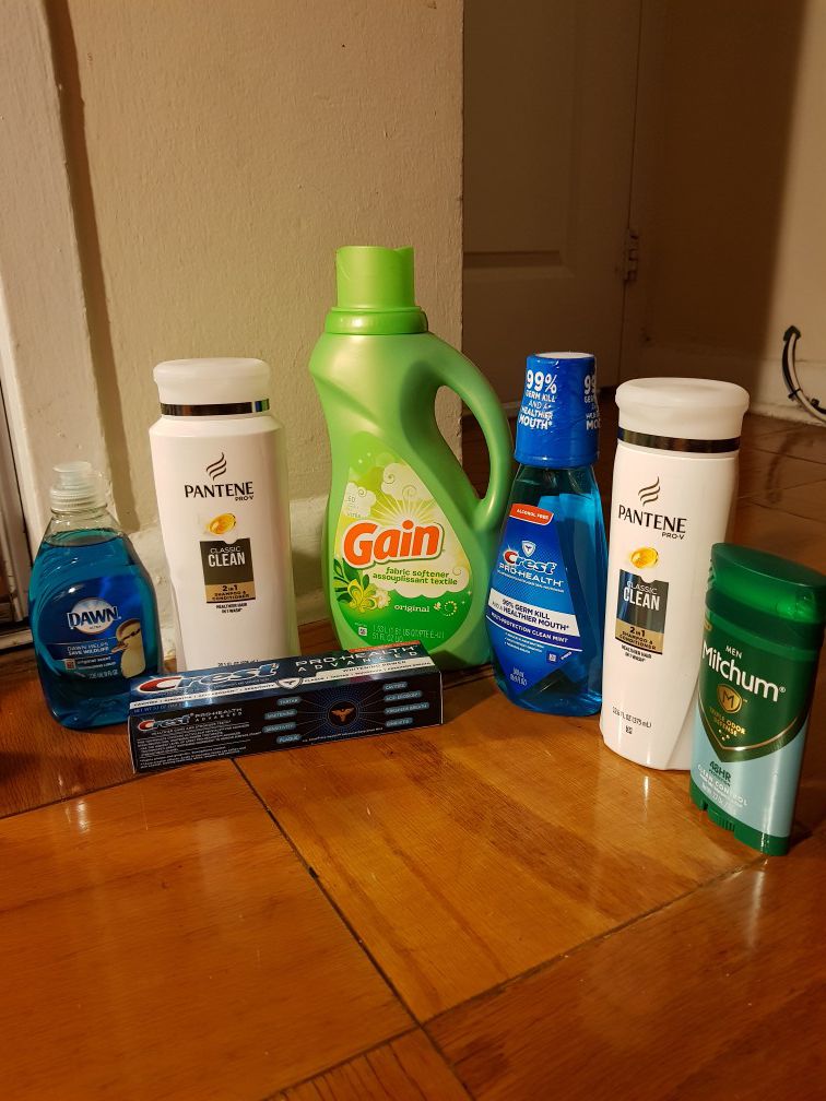 Laundry gain, dish wash, toothpaste, mouthwash, deodorant
