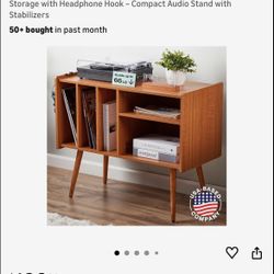 Record Player Stand with Vinyl Storage – Turntable Table with Shelves and Backboard 