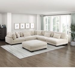 Beige Oversized Sectional w/ Ottoman 