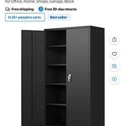 SOLAURA 72 Inches Tall Metal Garage Storage Cabinets, Lockable Storage Cabinet with Doors and Adjustable Shelves for Office, Home, Shops, Garage, Blac