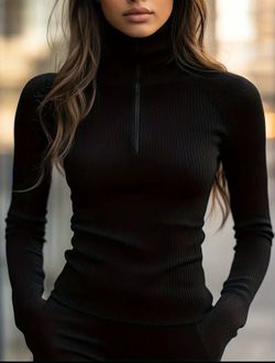Ribbed Quarter Zip Mock Neck Top Size Small