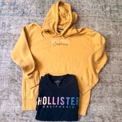 Sz XS Men Lot of 2 Hollister (Yellow Hoodie & Black Long Sleeve Tee Shirt)