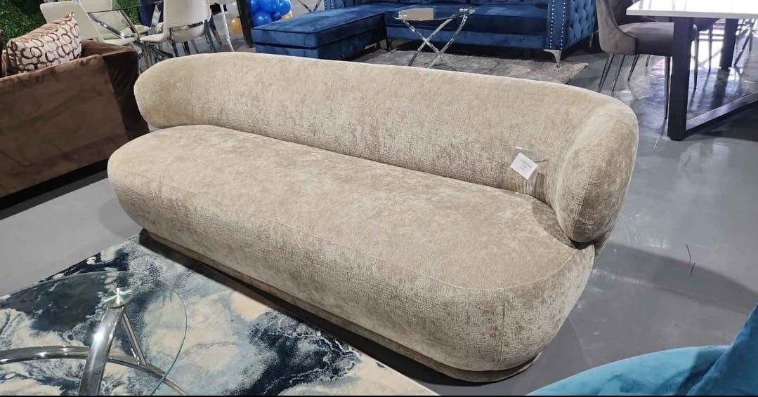 ROUND STYLE SOFA BEIGE BLUE GRAY VELVET 90x38